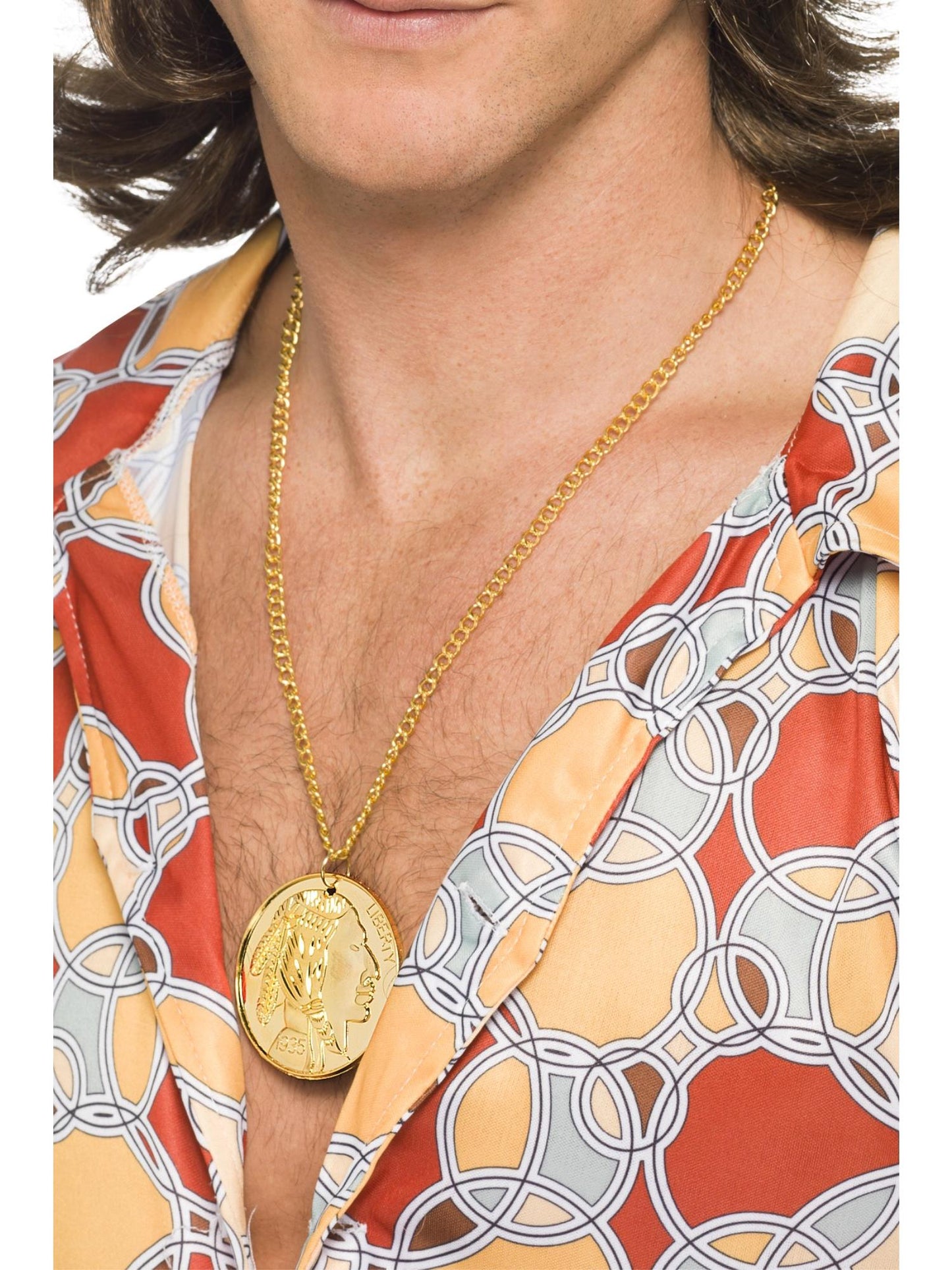 Smiffys Gold Metal Medallion On Chain, Gold AC für Herren