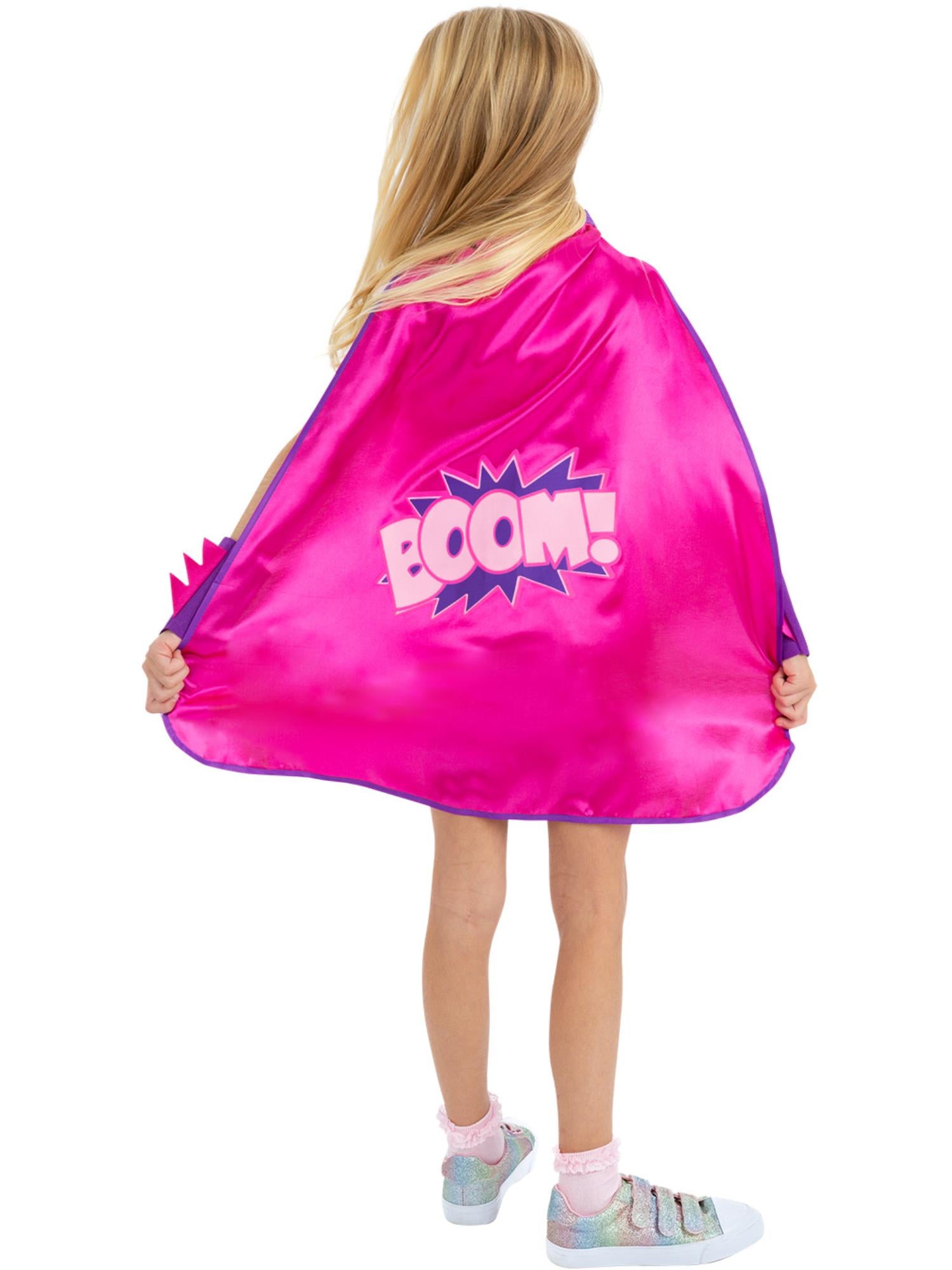 Smiffys Superhero Kit pink mit Umhang, Augenmaske und Manschetten – Detailansicht