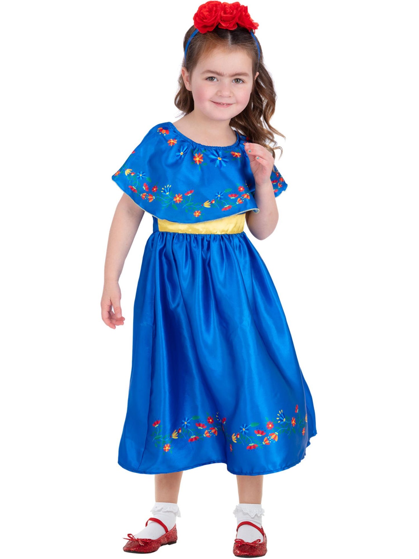 Smiffys Frida-Kahlo-Kostüm für Mädchen in Blau mit Kleid und Haarband