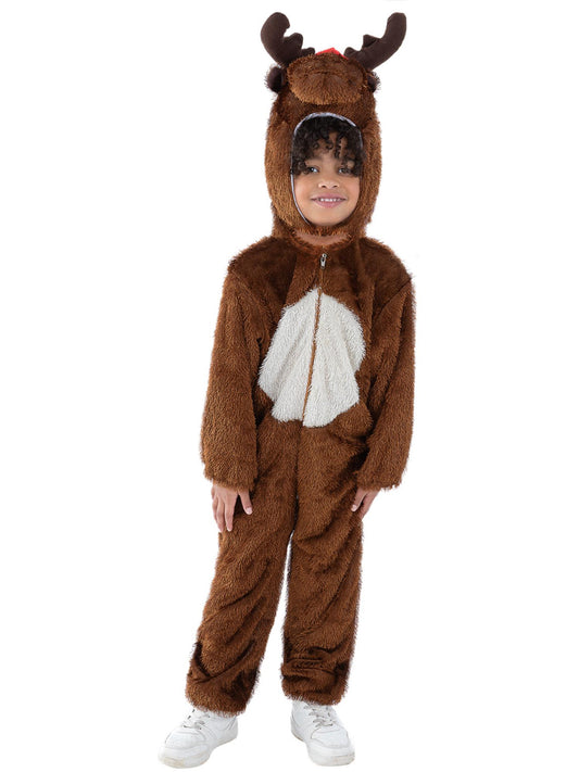 Smiffys Weihnachts-Rentierkostüm für Kinder in Braun mit Overall und Kapuze