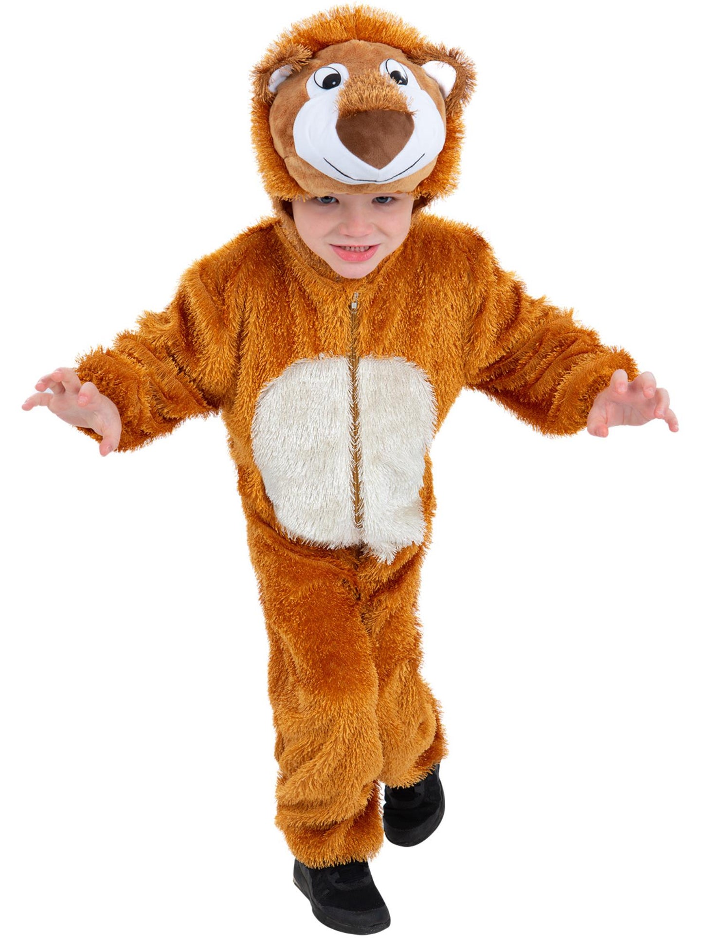 Smiffys Löwenkostüm für Kinder in Braun mit Overall und Kapuze – Produktansicht