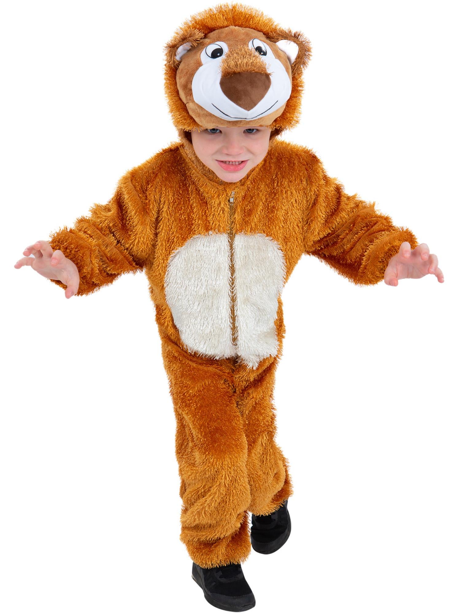 Smiffys Löwenkostüm für Kinder in Braun mit Overall und Kapuze – Produktansicht