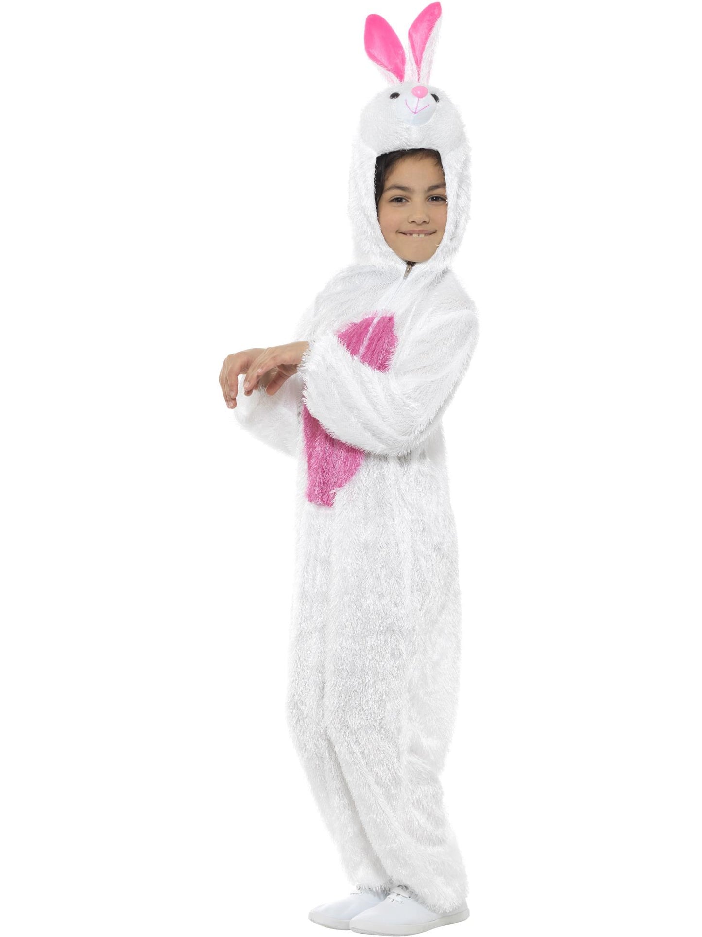Smiffys Animal Bunny Kostüm für Kinder in Weiss mit Overall und Kapuze – Seitenansicht