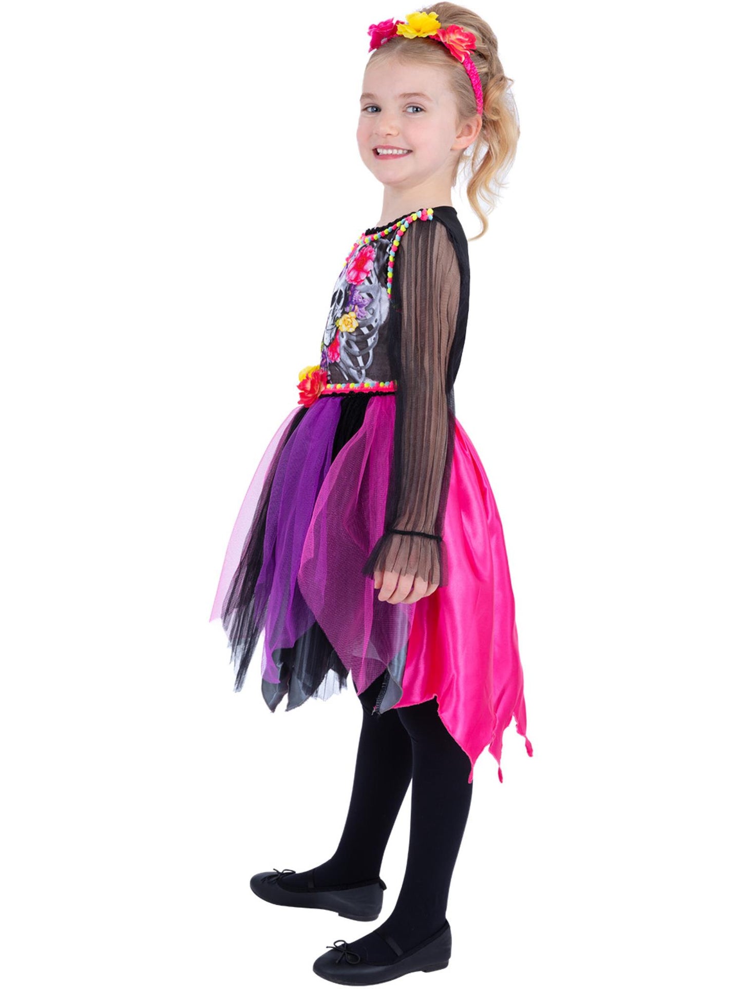 Smiffys DOTD Day of the Dead Pom-Pom Costume CS für Mädchen