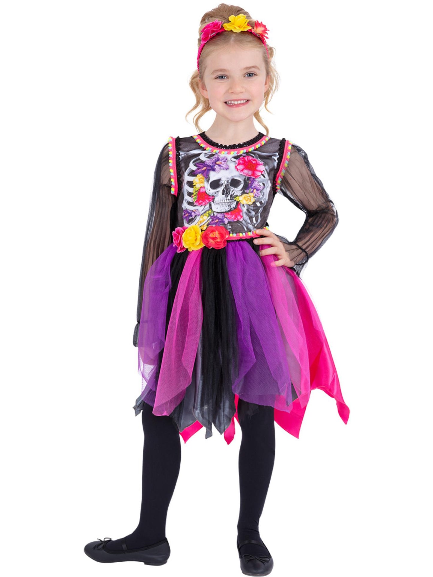 Smiffys DOTD Day of the Dead Pom-Pom Costume CS für Mädchen