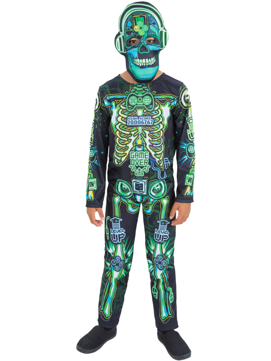 Smiffys Skeleton Gamer-Kostüm für Kinder mit Glow-in-the-Dark-Effekt und Maske