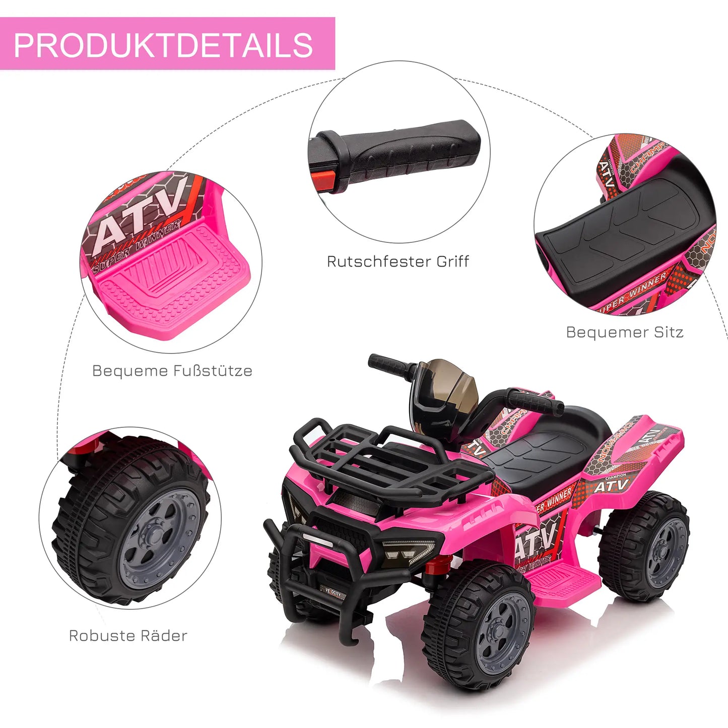 HOMCOM Kinder Elektro Quad 6V – Pink, 18-36 Monate - Fasnacht24.ch