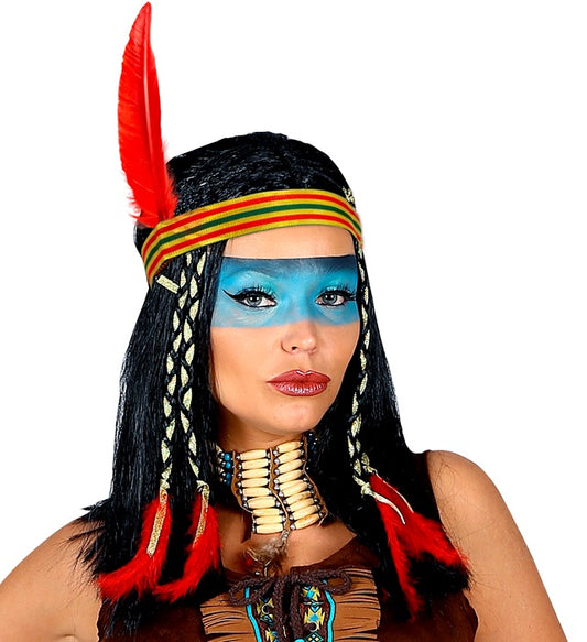 Bunte Cheyenne-Perücke für Fasnacht und Karneval in Aufbewahrungsbox