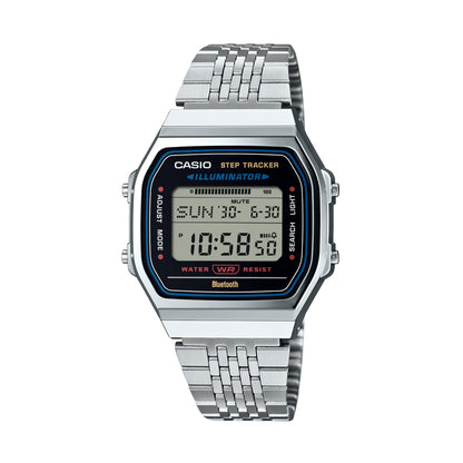 CASIO VINTAGE Mod. BLUETOOTH® SMARTPHONE LINK - STEEL - built-in accelerometer senses body movements + steps counter - BLACK