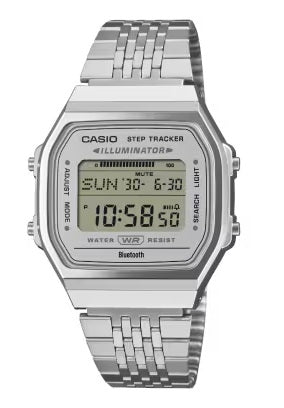 CASIO VINTAGE Mod. BLUETOOTH® SMARTPHONE LINK - STEEL - built-in accelerometer senses body movements + steps counter - GREY