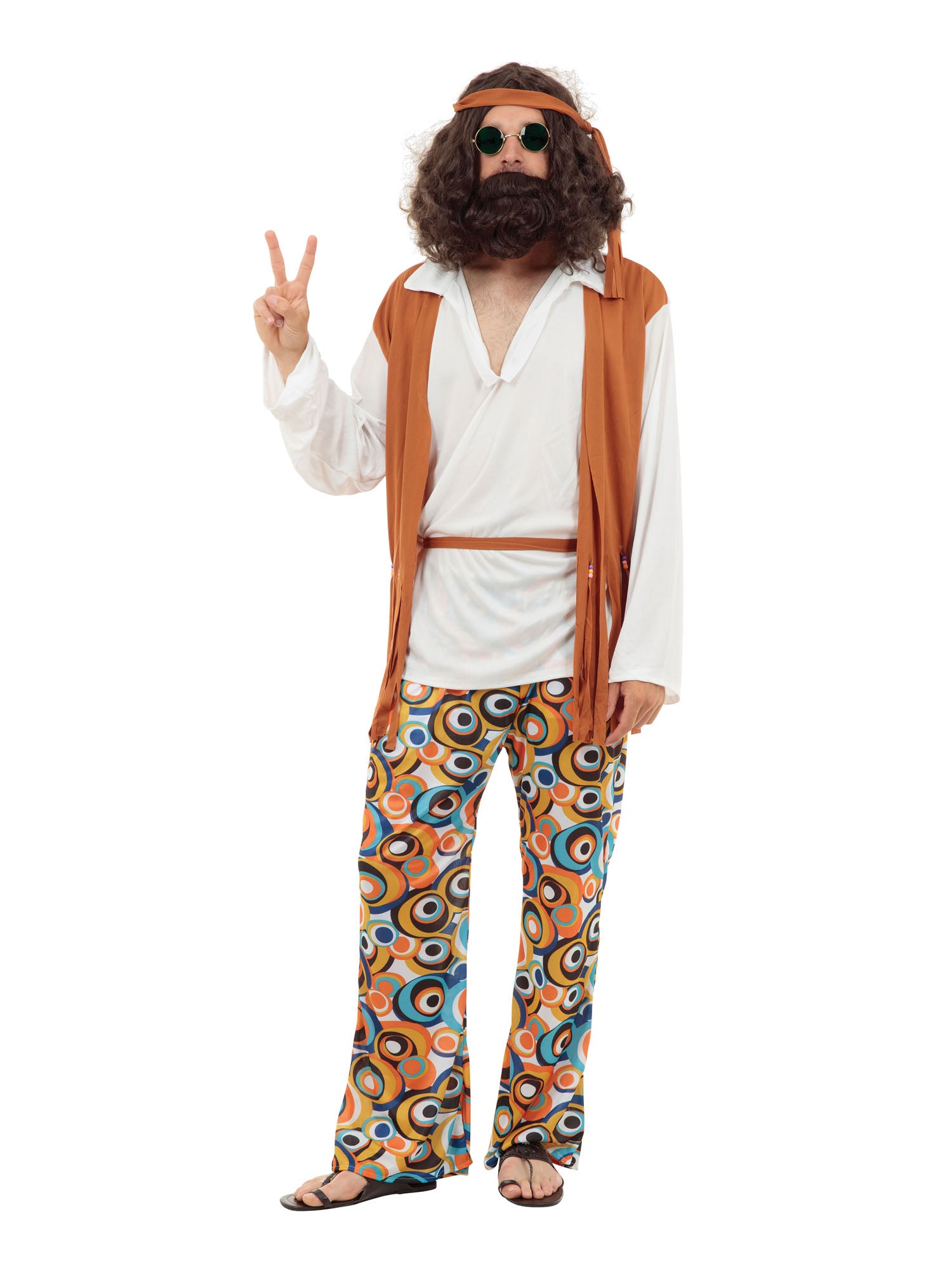 Rubies Hippie-Man-Kostüm für Herren mit Hemd Weste Hose Stirnband und Gürtel – Detailansicht