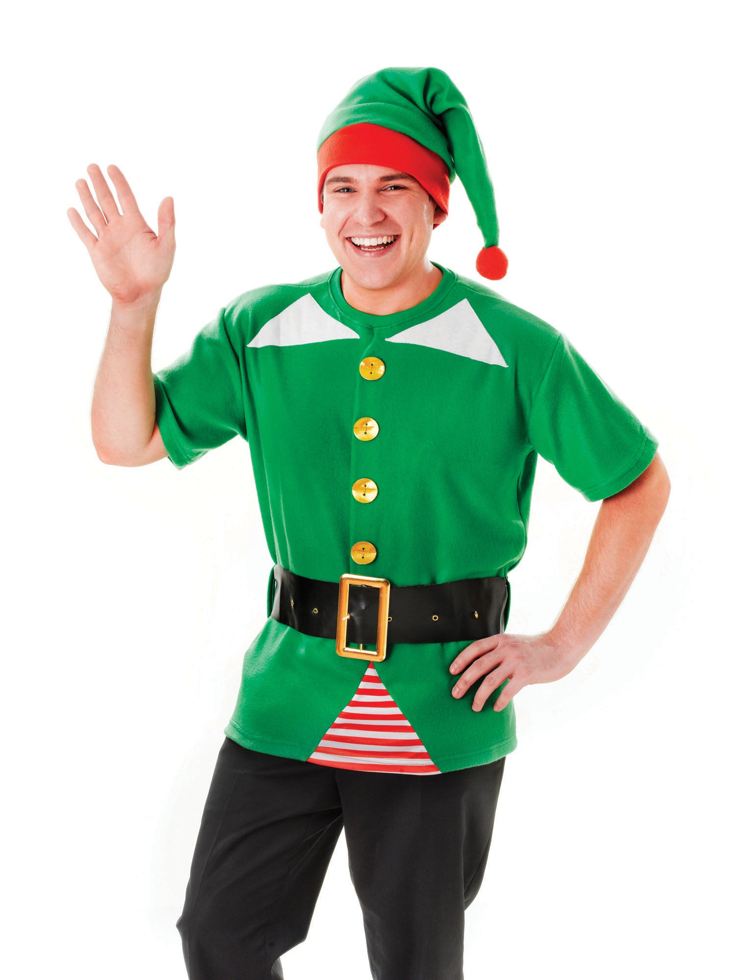 Rubies Jolly Elf Kostüm für Erwachsene mit Top, Hut und Gürtel – Produktansicht