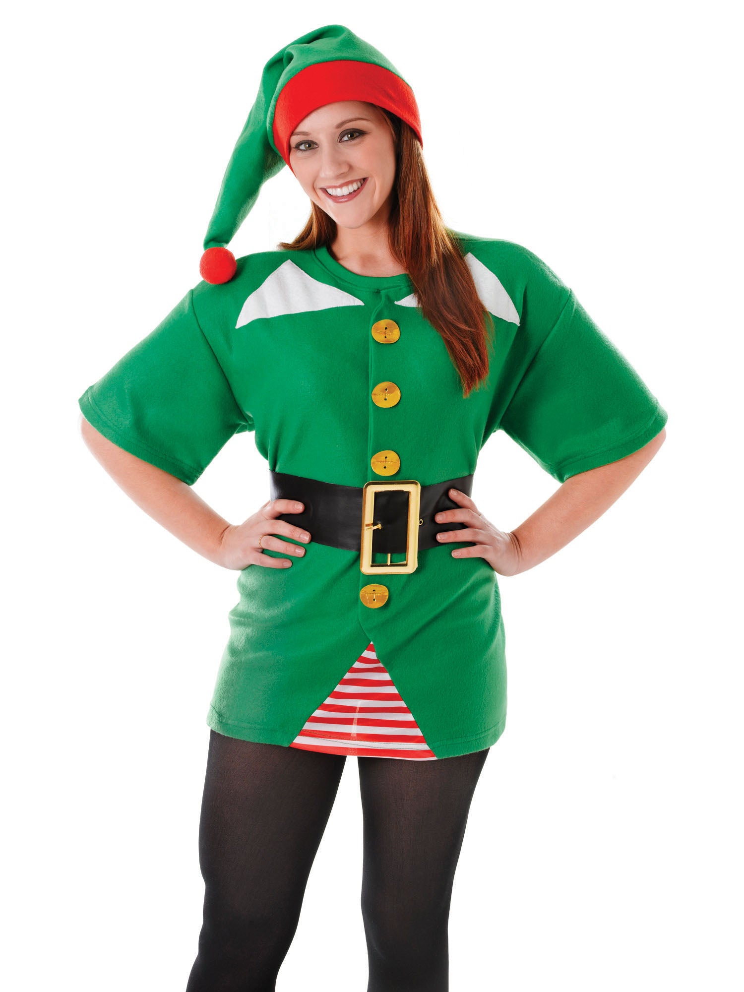 Rubies Jolly Elf Kostüm für Erwachsene mit Top, Hut und Gürtel – Rückansicht