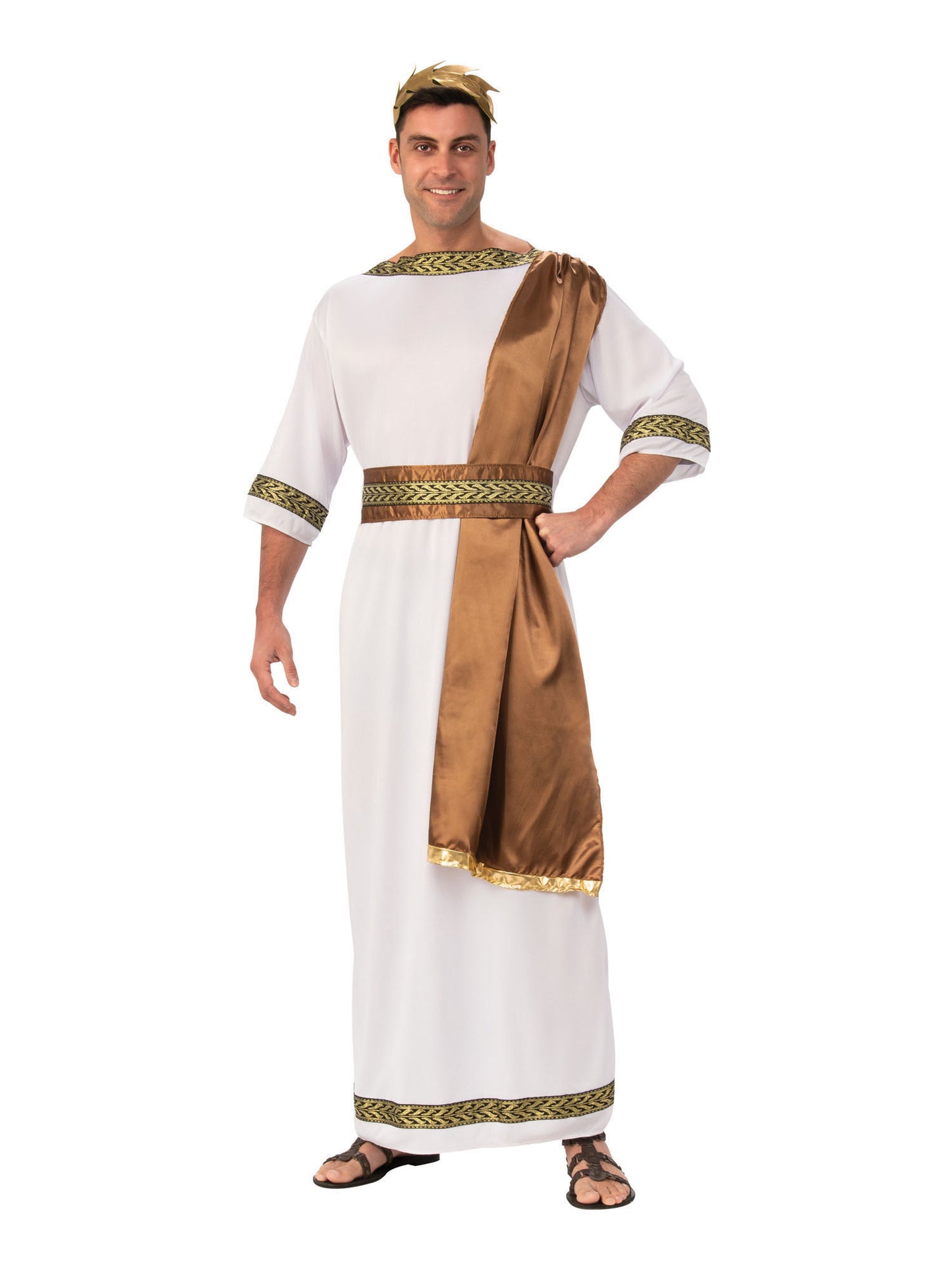 Rubies Greek-God-Kostüm für Herren mit Toga, brauner Schärpe, Stirnband und Gürtel