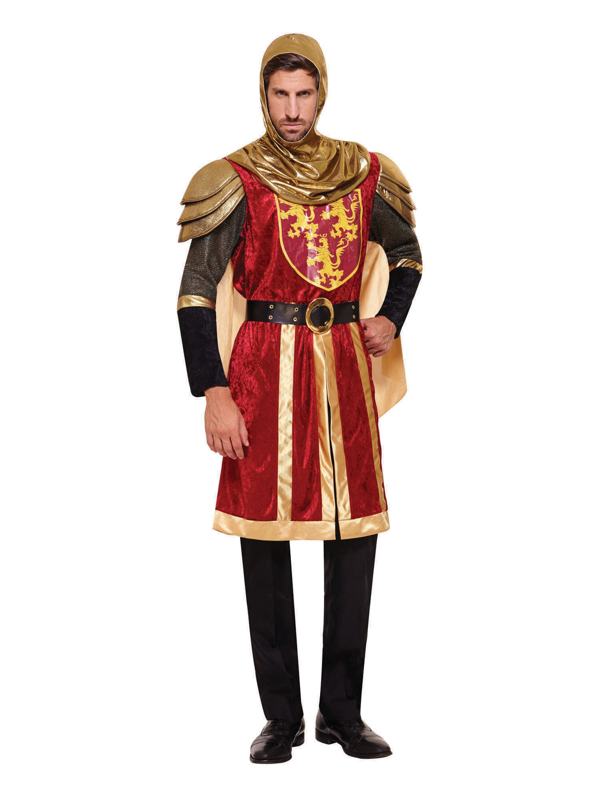 Rubies Crusader Red Kostüm für Erwachsene mit Tunika Umhang Kapuze und Gürtel