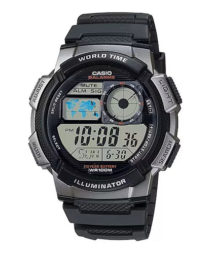 CASIO SPORT Mod. DIVER - WORLD TIME ILLUMINATOR 5 ALARMS, 10 YEARS BATTERY - BLACK
