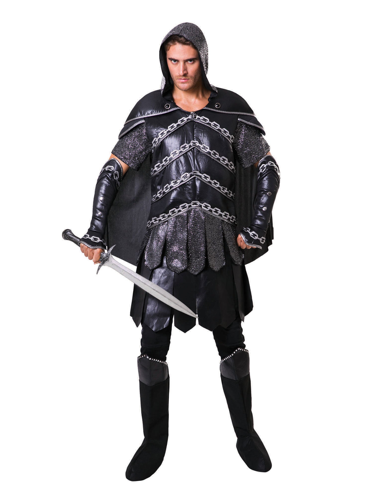 Rubies Dark Warrior Kostüm für Herren mit Umhang und Stiefelüberziehern