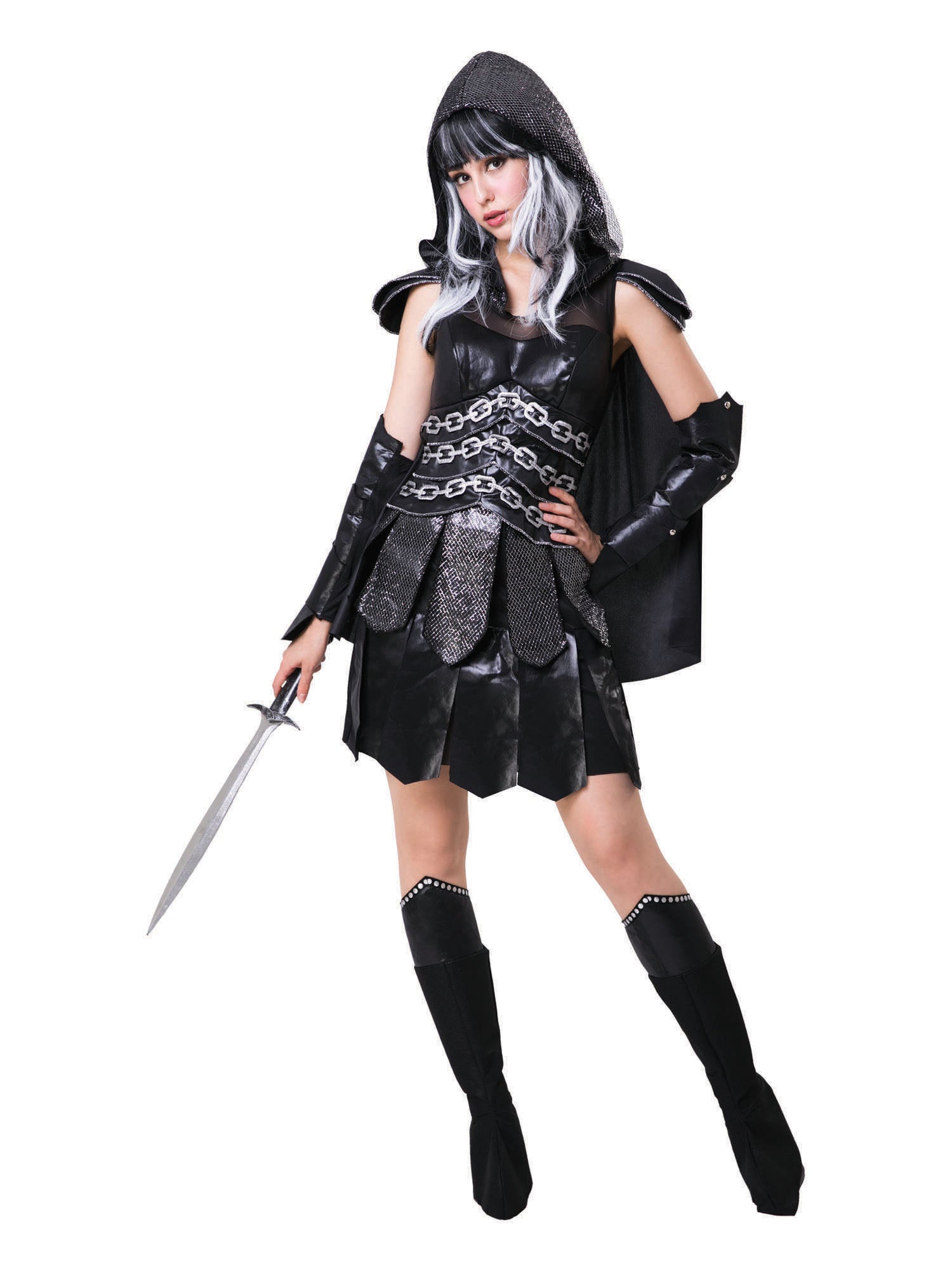 Rubies Dark Warrior Lady Kostüm für Damen mit Umhang und Stiefelüberziehern