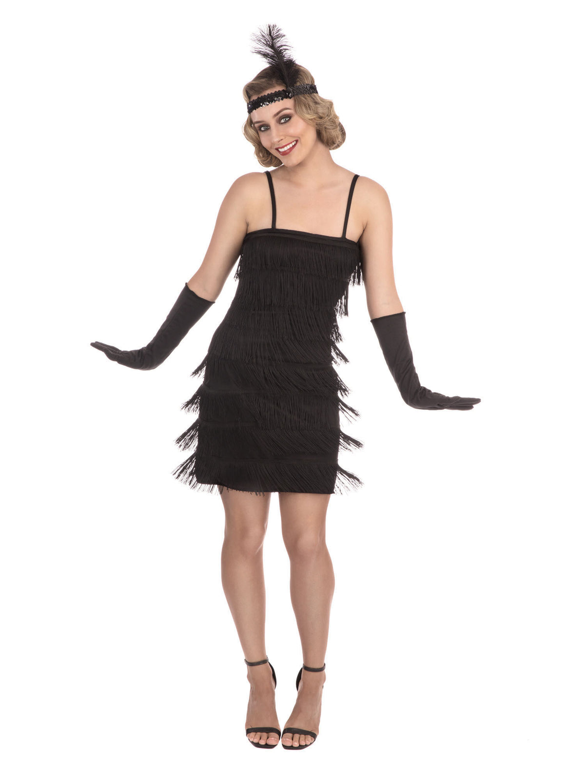 Rubies Flapper-Dress-Kostüm für Damen XL mit Kleid, Glovelettes und Headpiece