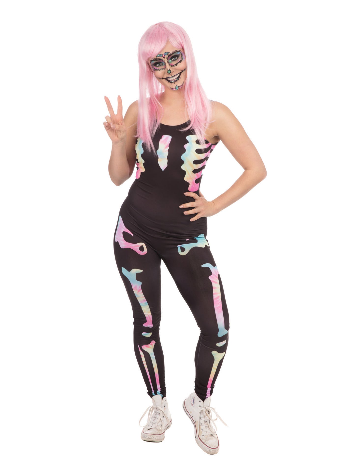 Rubies Skeleton schwarzes Jumpsuit-Kostüm für Damen