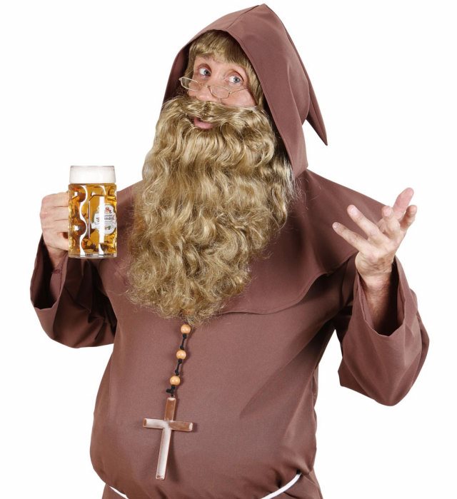 Blonder Bart als Kostümzubehör in einer Box für Fasnacht und Mottoparty