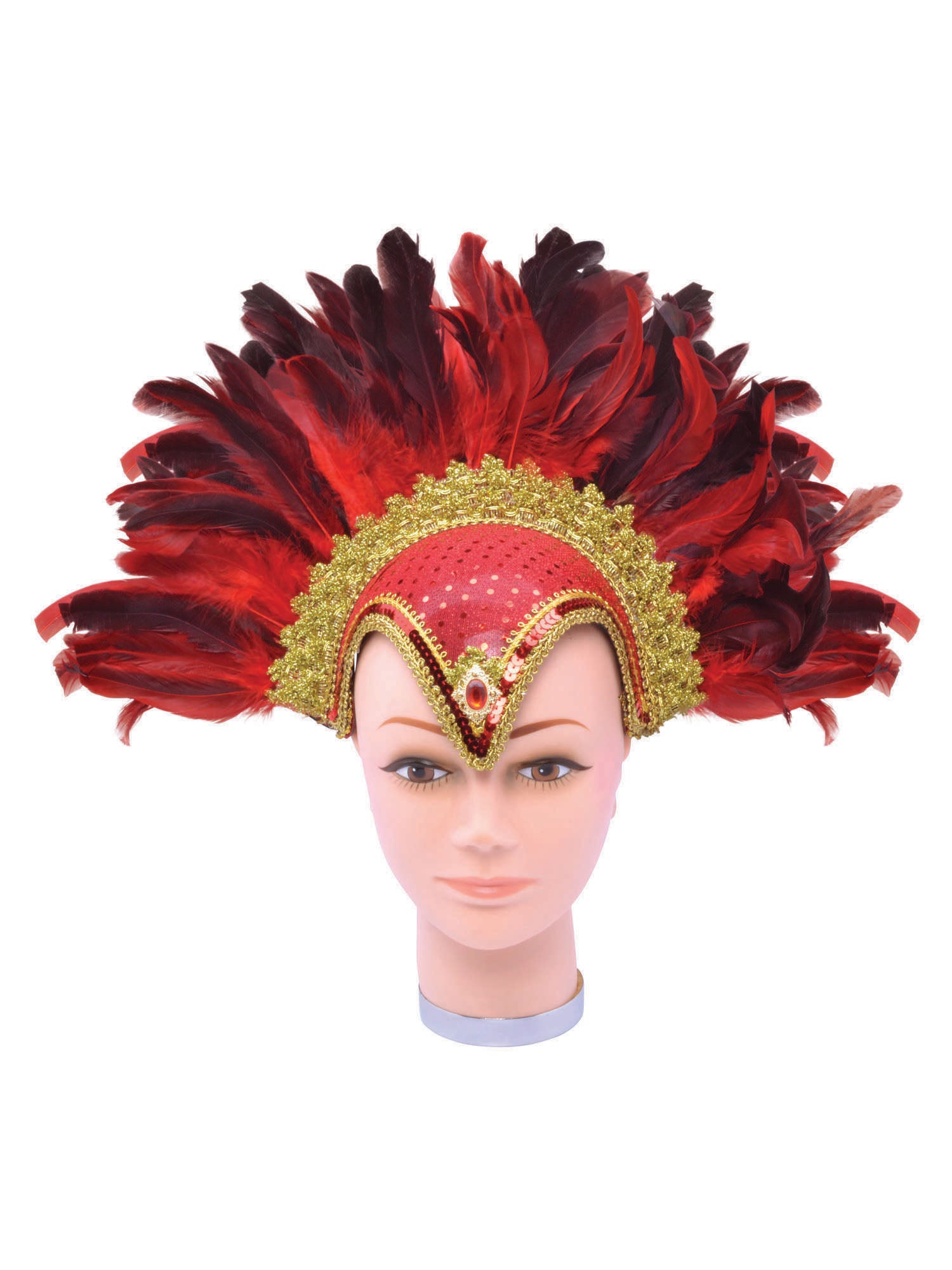 Rubies roter Feder-Kopfschmuck mit Schmuckstein und Feder