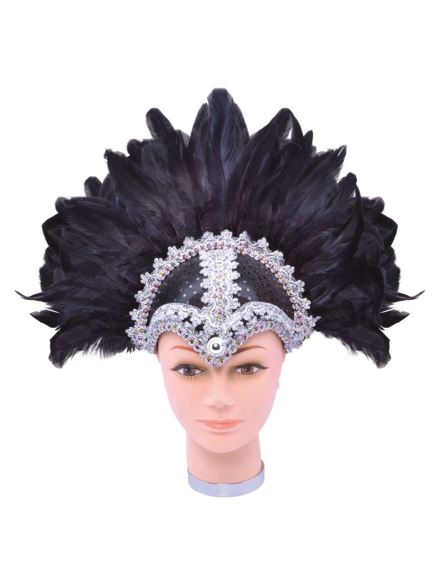 Rubies Feather Headpiece schwarz mit Zopf und Feder