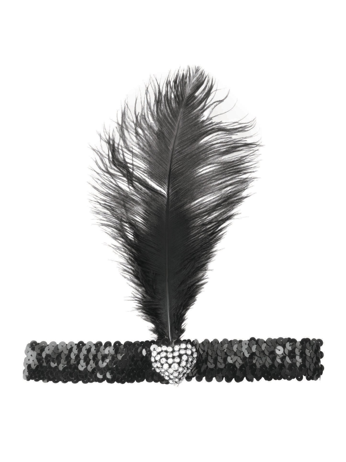Rubies schwarzes Flapper-Stirnband mit Kristallherz BA1317