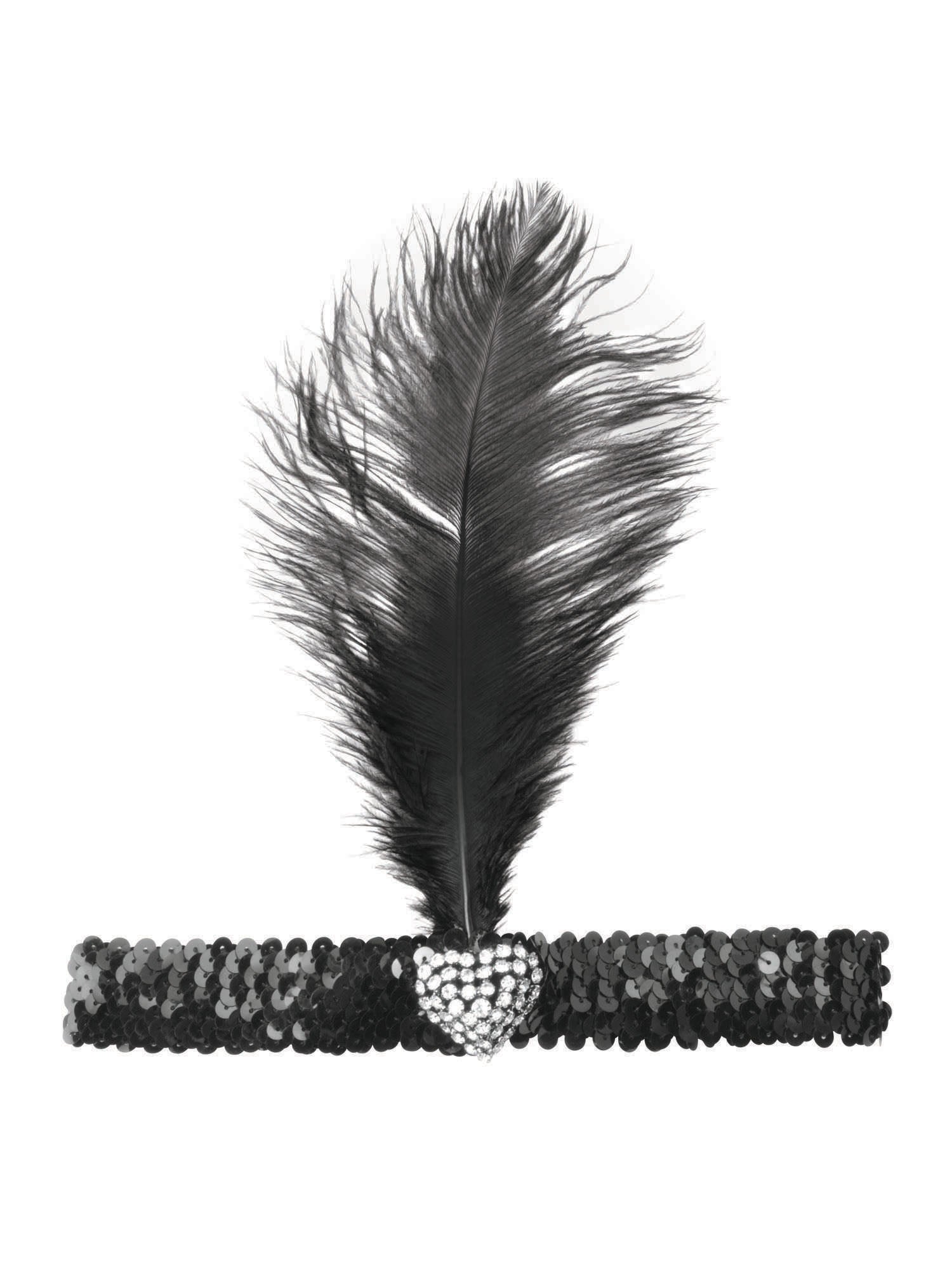 Rubies schwarzes Flapper-Stirnband mit Kristallherz BA1317