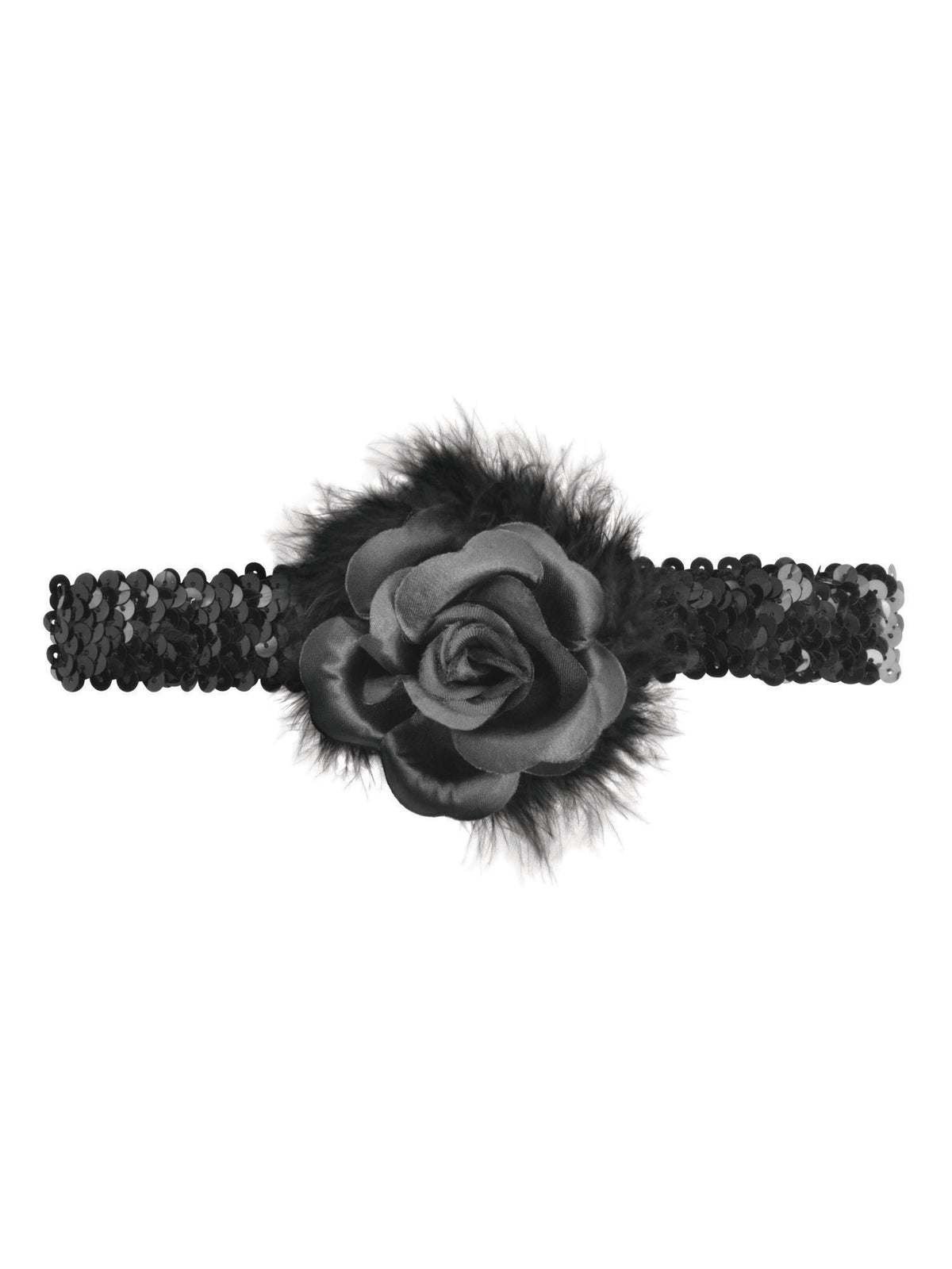 Rubies Rubies Black Flapper Headband With Rose Boa Headpieces and Headbands