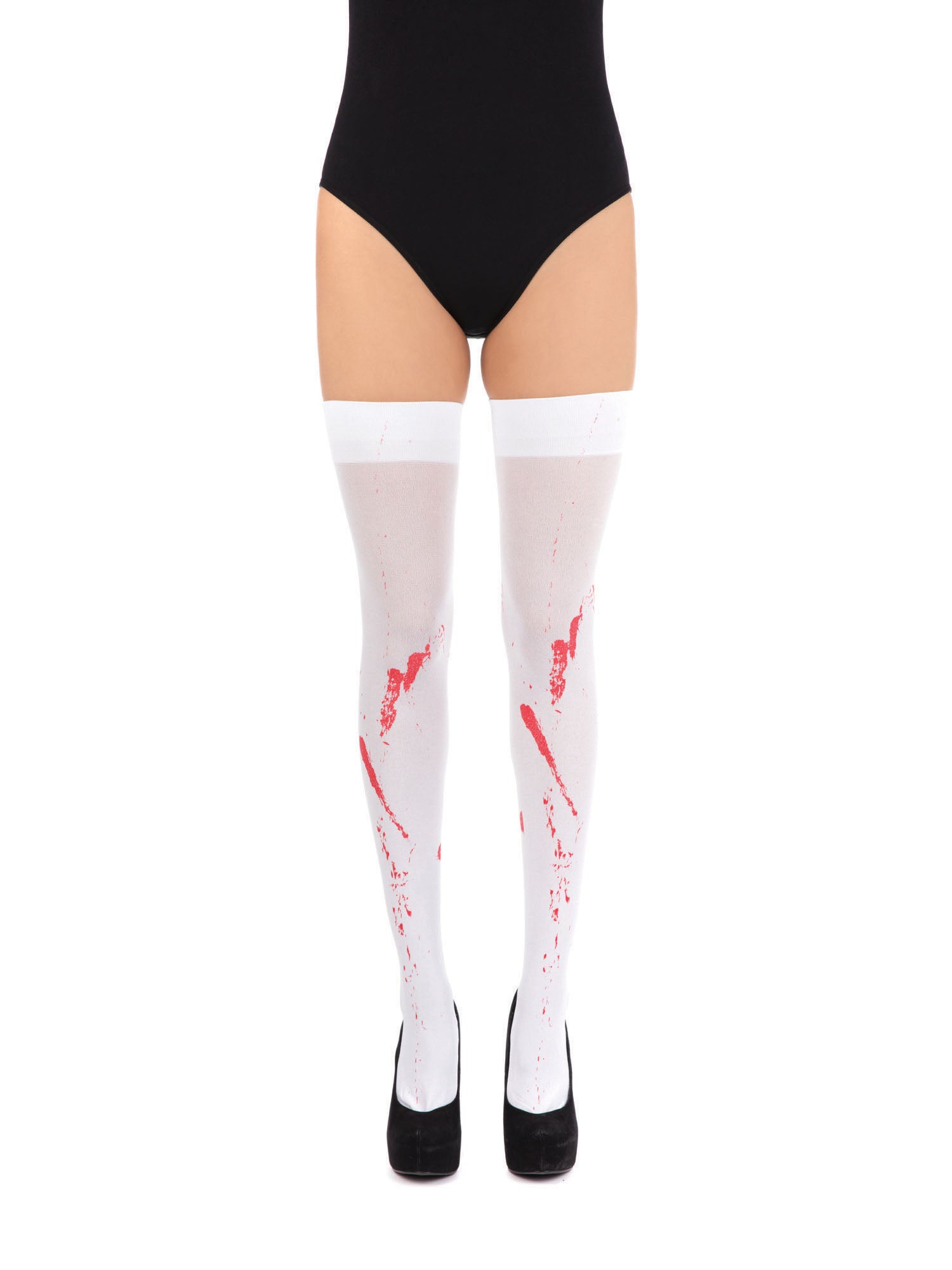 Rubies weisse Strümpfe mit Blutflecken für Halloween- und Horrorkostüme – Produktansicht
