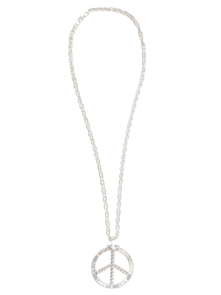 Rubies Peace Sign Necklace Silver Metal Jewellery