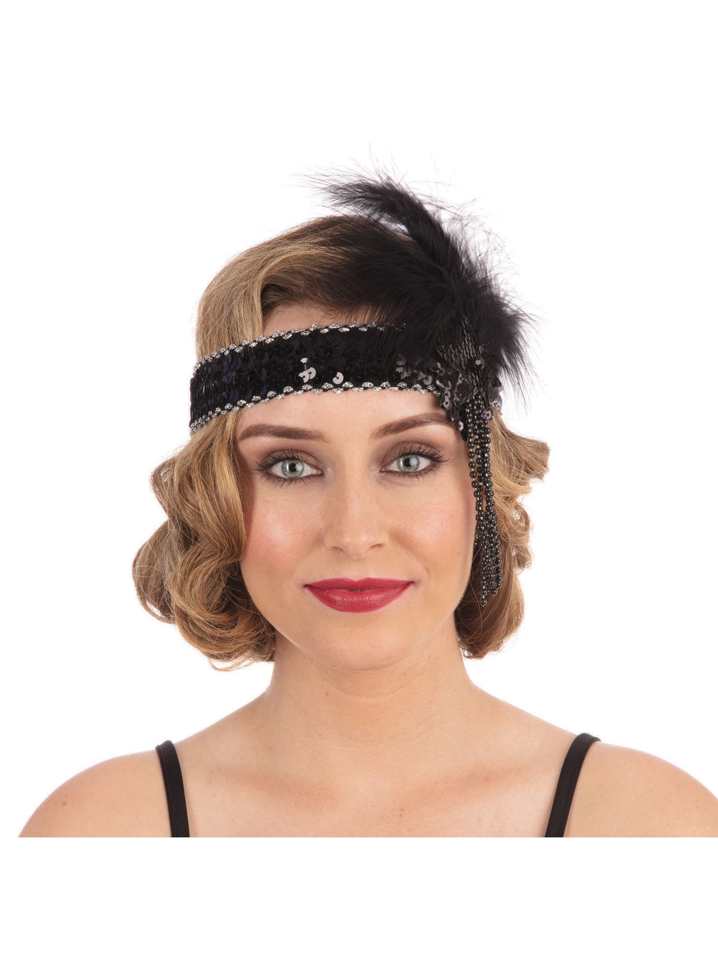 Rubies schwarzes Flapper-Stirnband mit Pailletten für 1920er-Jahre-Kostüme