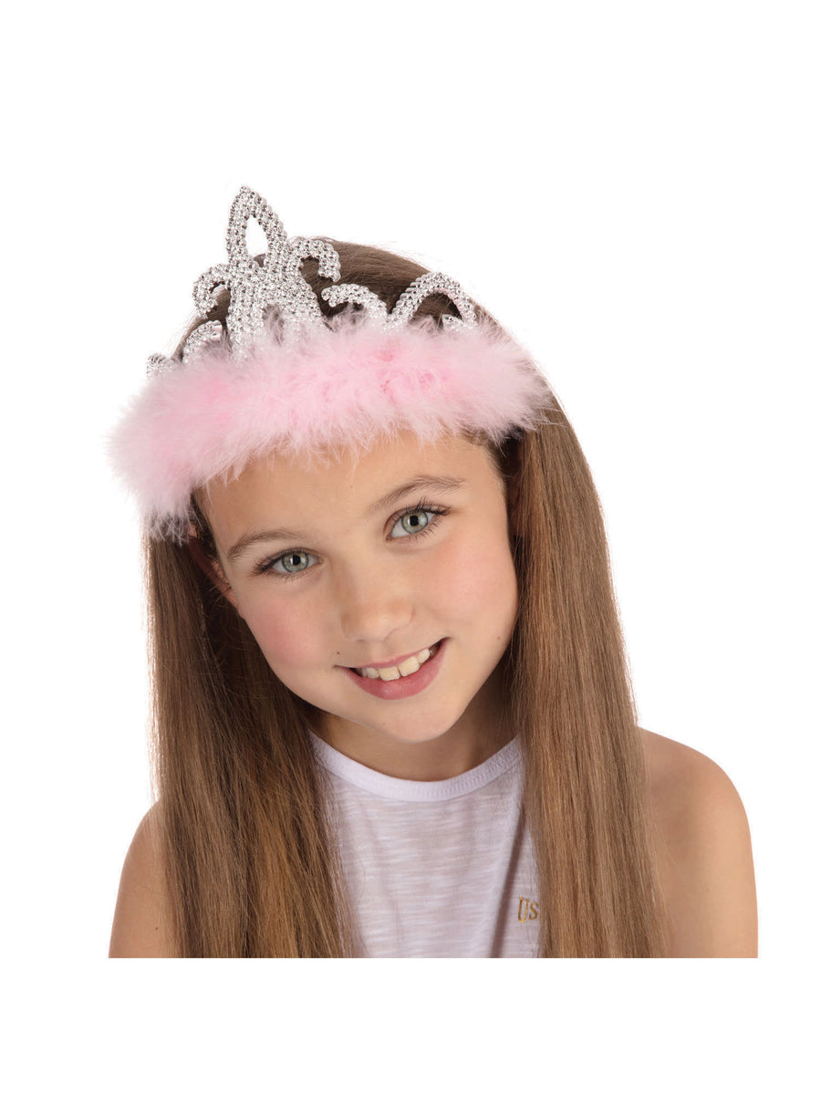 Rubies Tiara rosa-weiss aus Kunststoff mit Marabou für Kostümzubehör – Detailansicht