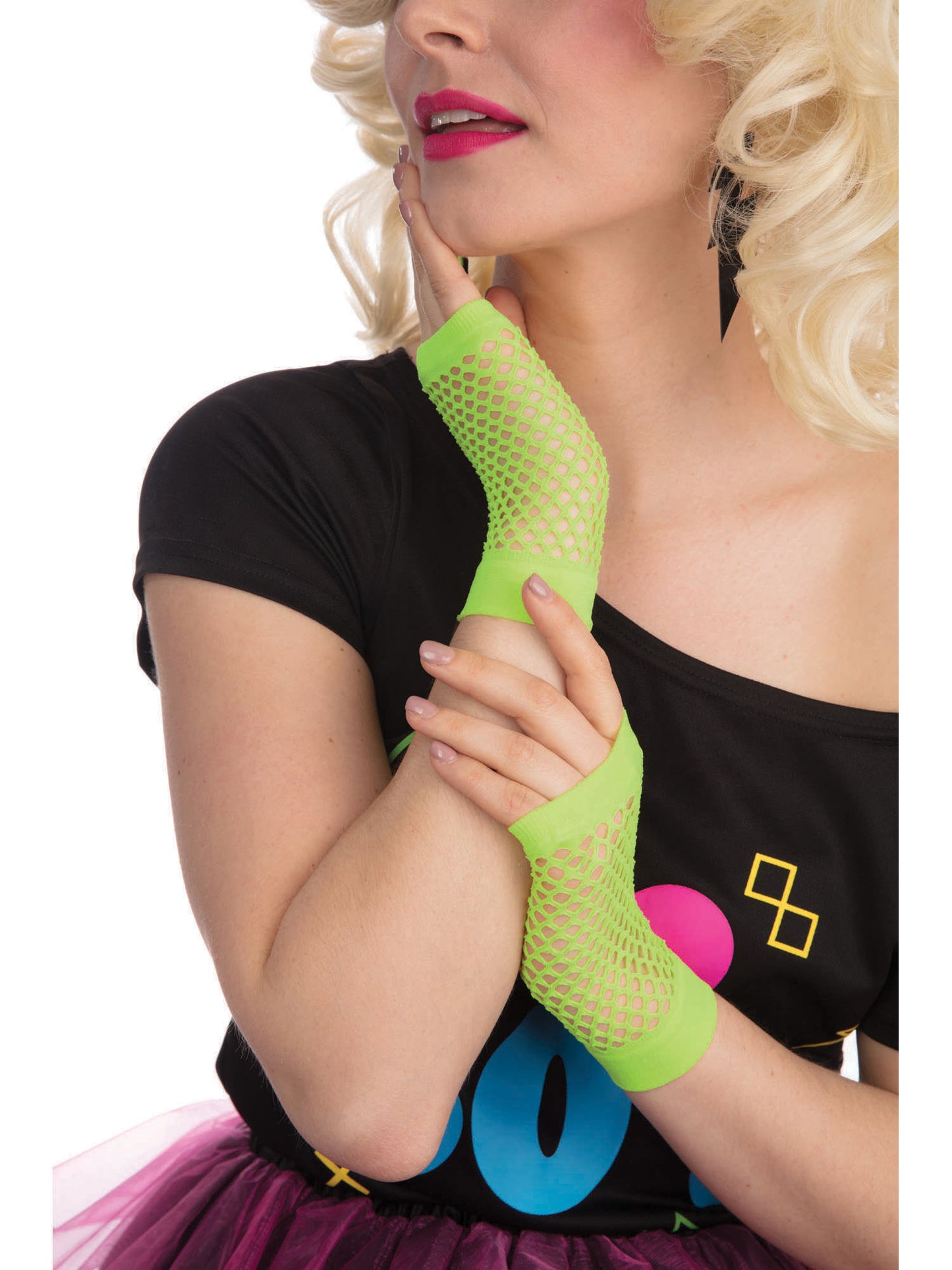 Rubies Rubies Fishnet Gloves - Short - Neon Green