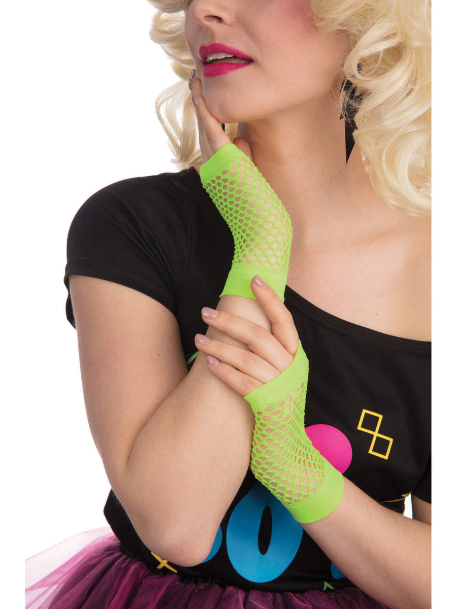 Rubies Rubies Fishnet Gloves - Short - Neon Green