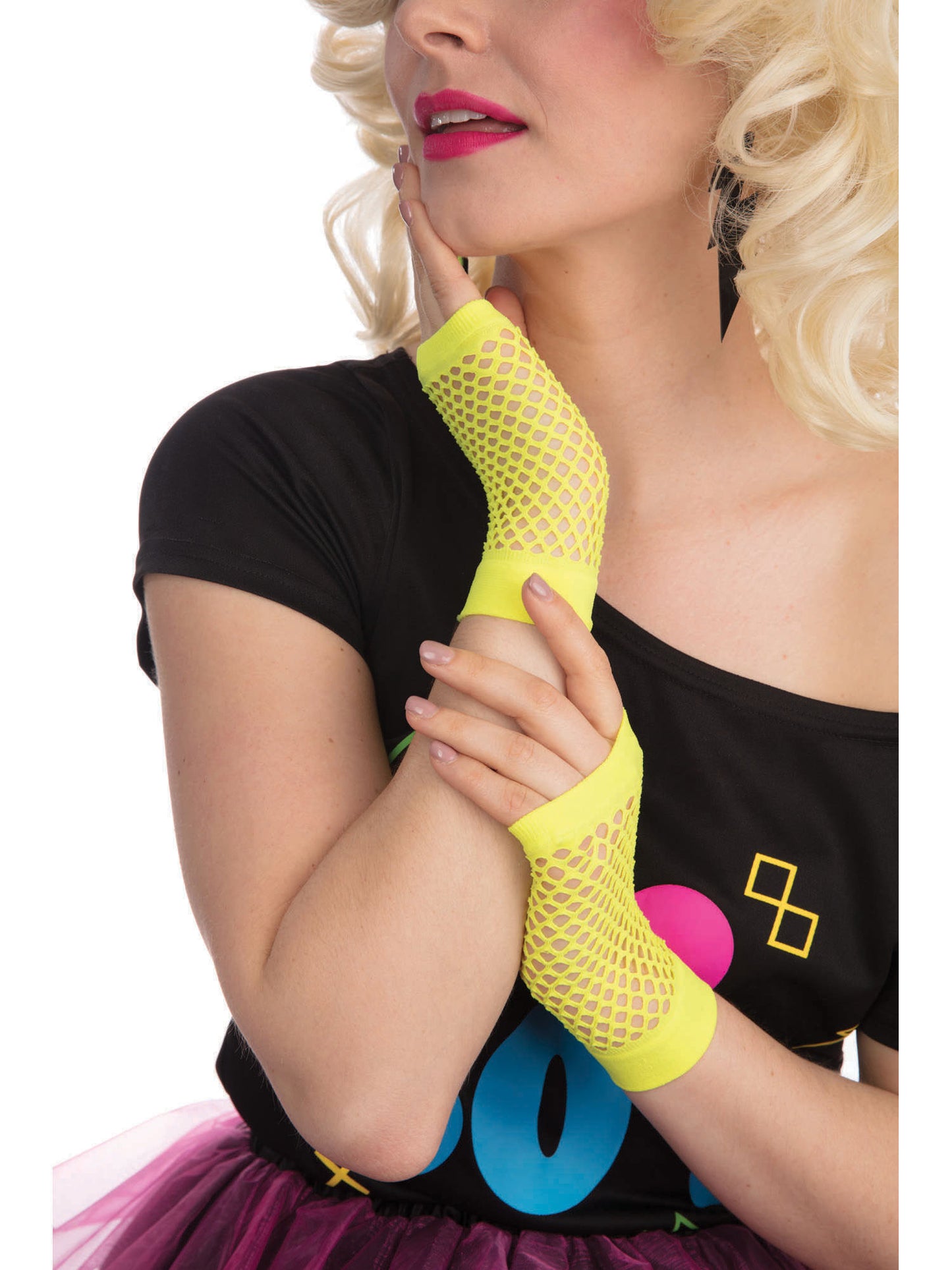 Rubies Rubies Short Neon Yellow Fishnet Gloves