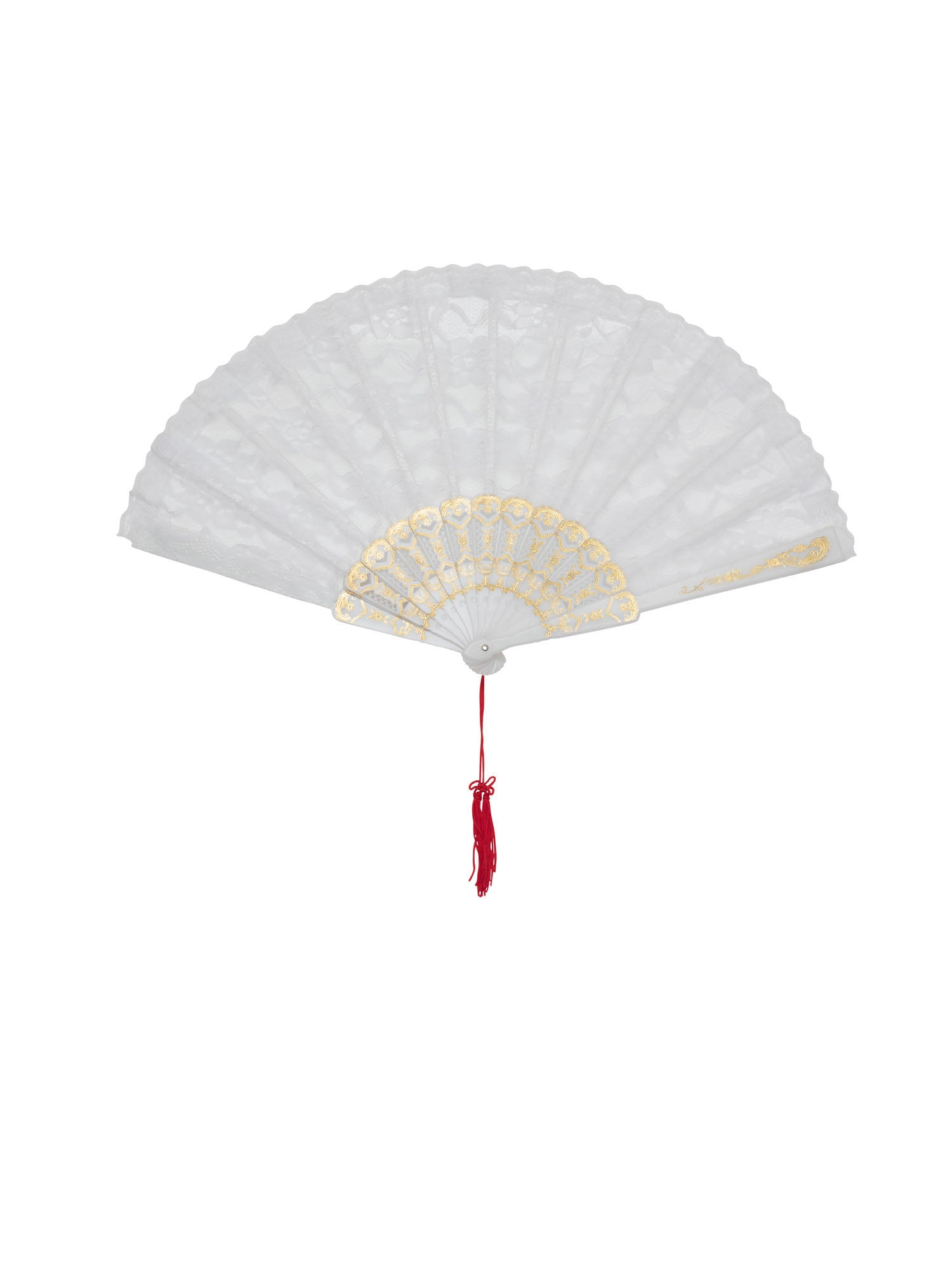 Rubies White Lace weisser Spitzenfächer Kostüm-Accessoire – Detailansicht