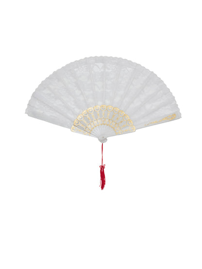 Rubies weisser Spitzenfächer White Lace als Kostüm-Accessoire – Detailansicht