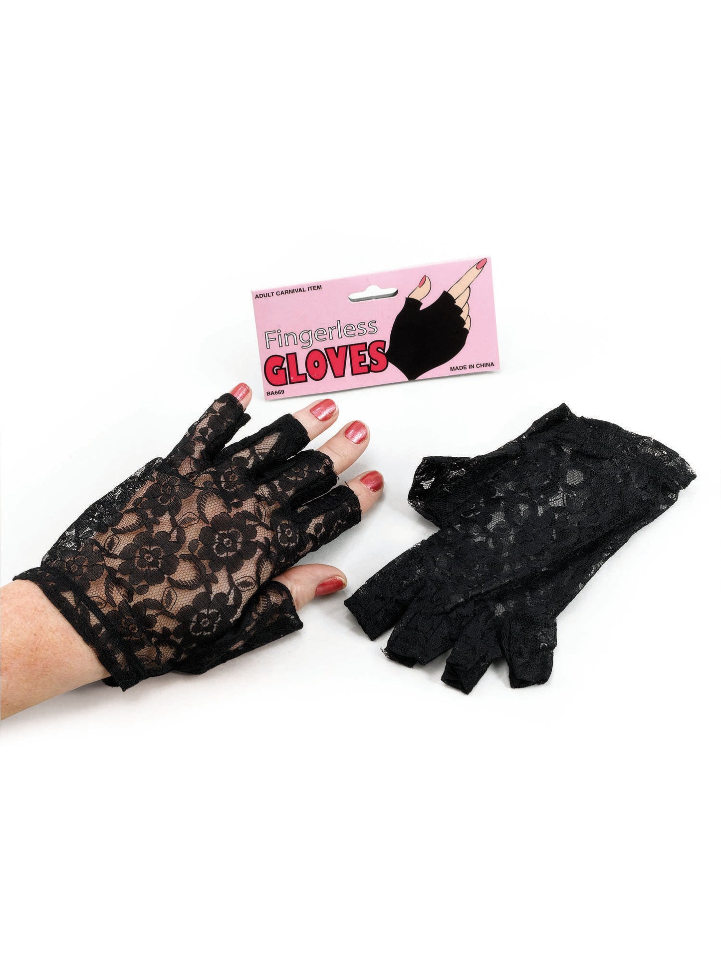 Rubies fingerlose schwarze Spitzenhandschuhe 23 cm