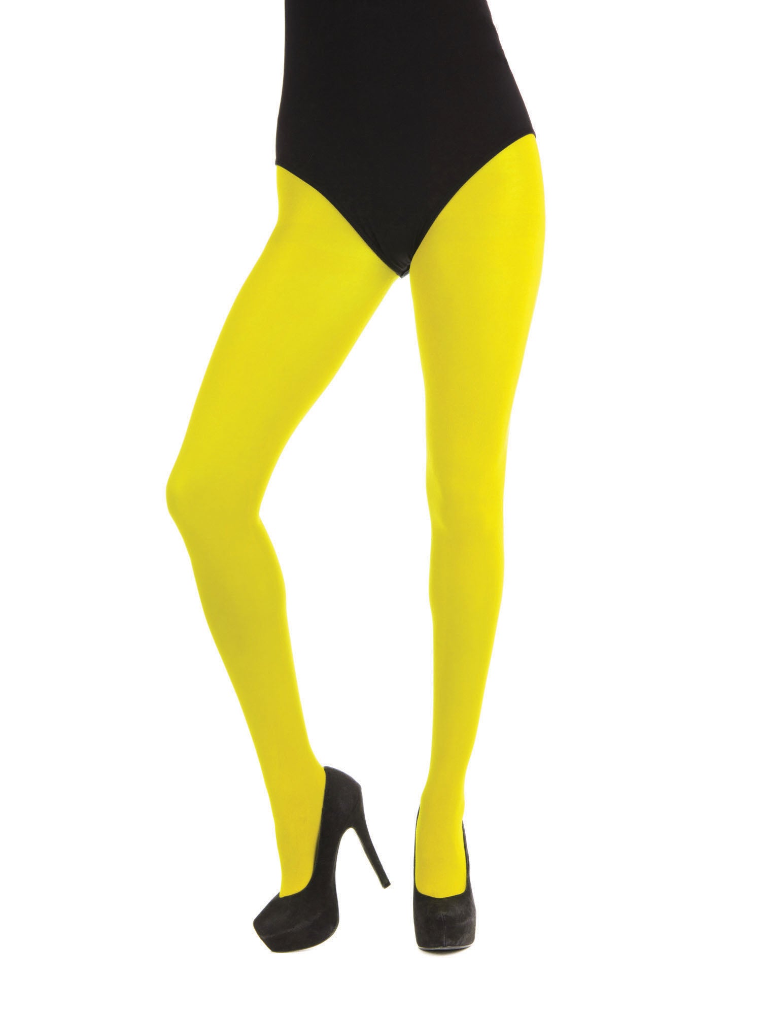 Rubies gelbe Tights für Damen – Kostüm-Accessoire – Detailansicht
