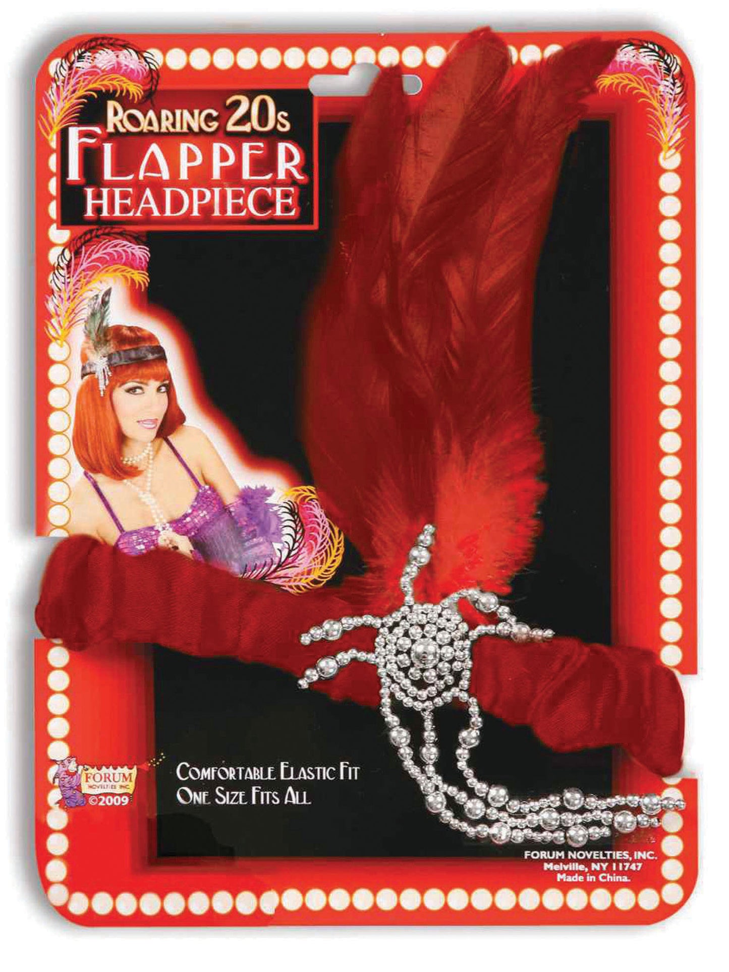 Rubies Flapper-Haarband Rot Schwarz mit Federdekoration