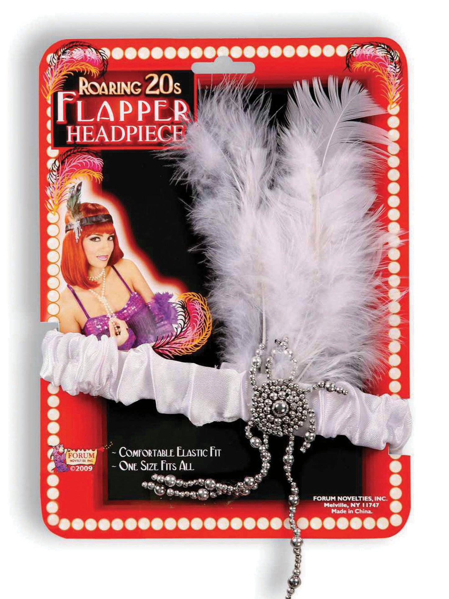 Rubies Flapper-Stirnband mit weissen Federn für 1920er-Jahre-Kostüm