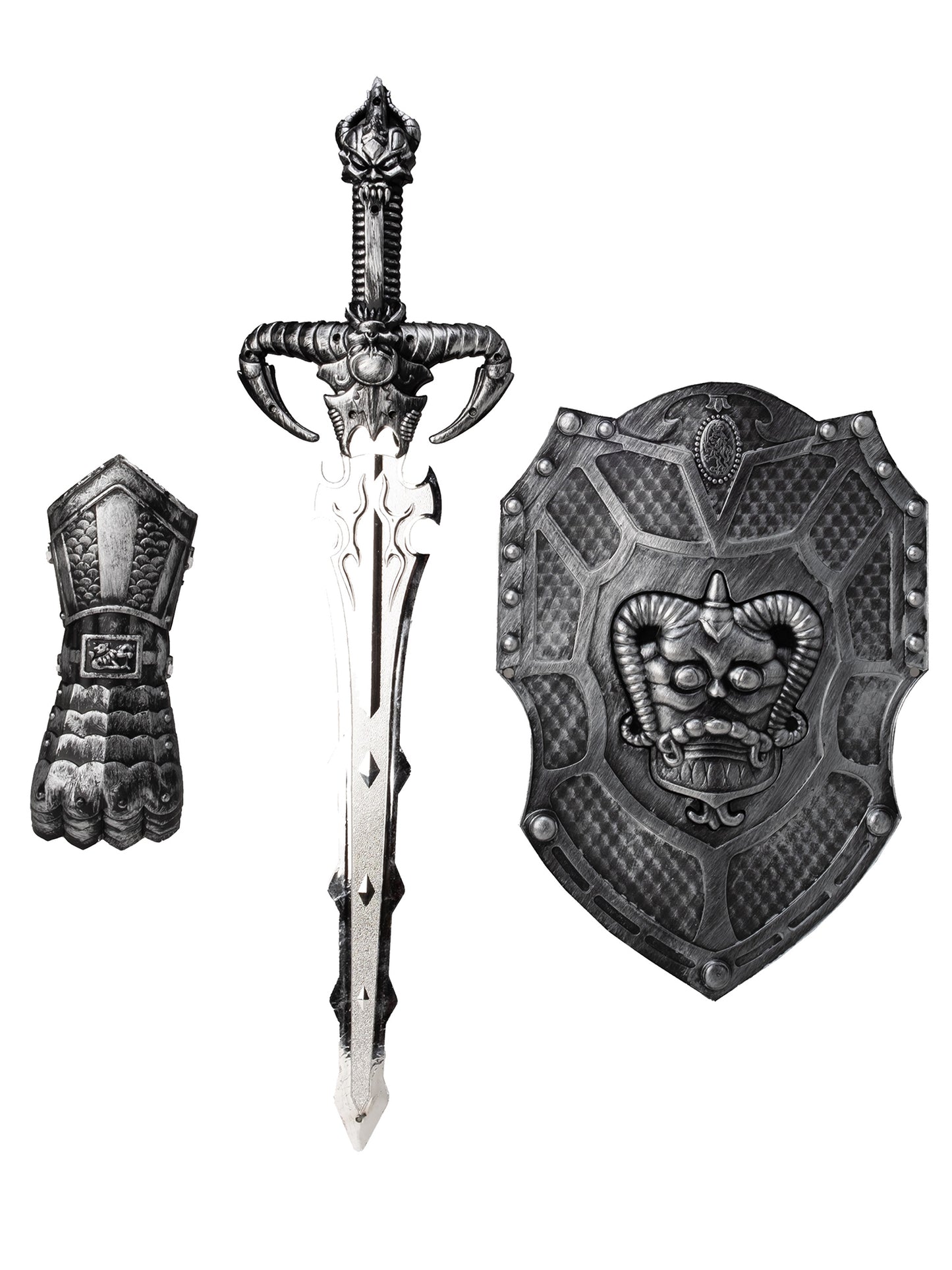 Rubies Battle Warrior Kostüm-Accessoires mit Schild, Stulpe und Schwert – Produktansicht