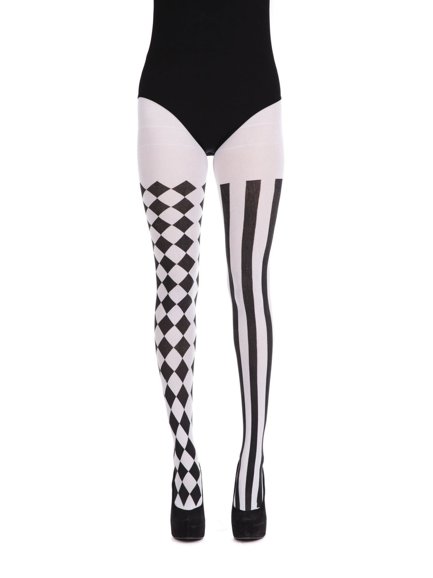 Rubies Harlequin Strumpfhose Schwarz Weiss Kostüm-Accessoire – Produktansicht