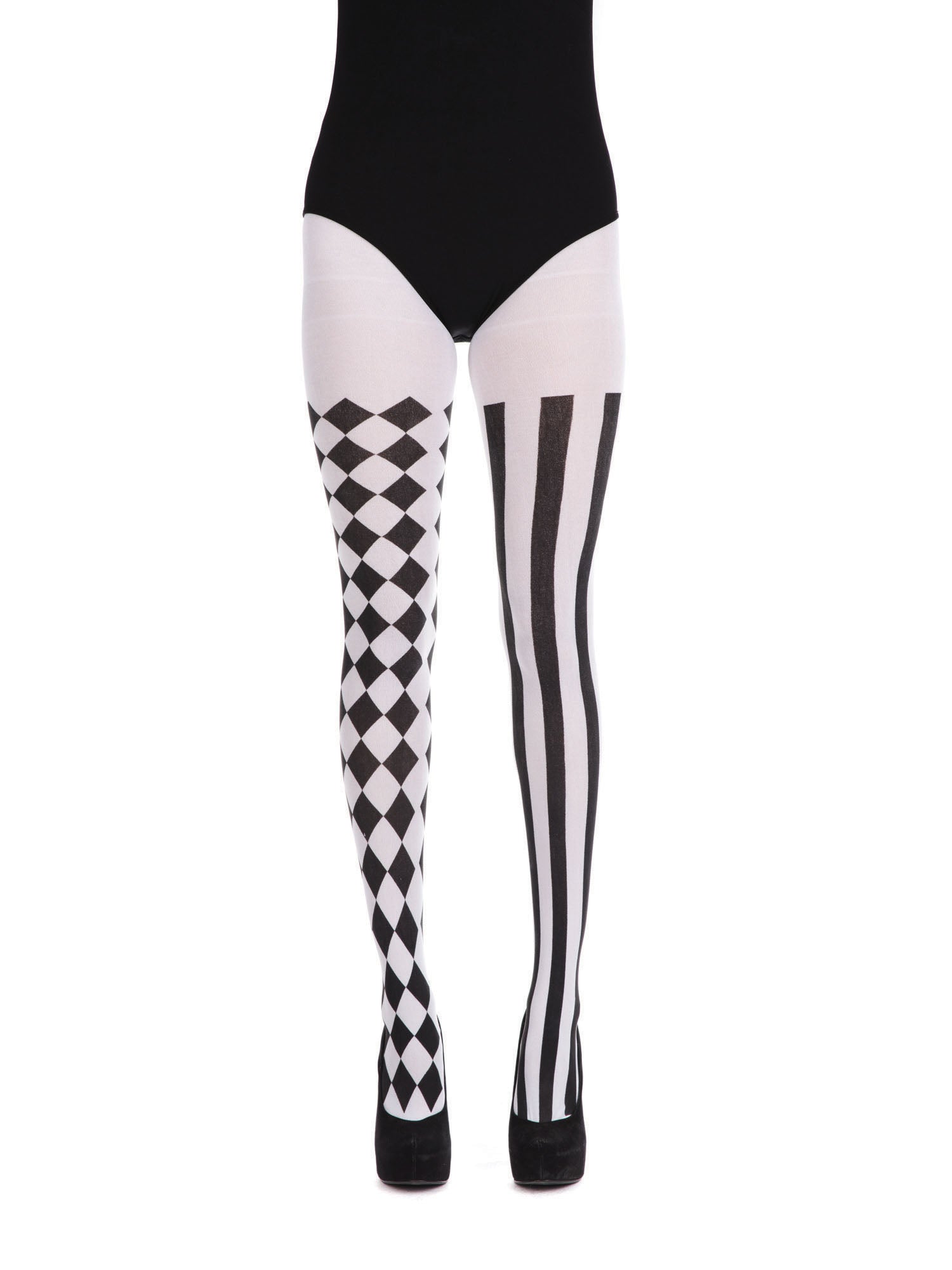 Rubies Harlequin Strumpfhose Schwarz Weiss Kostüm-Accessoire – Produktansicht