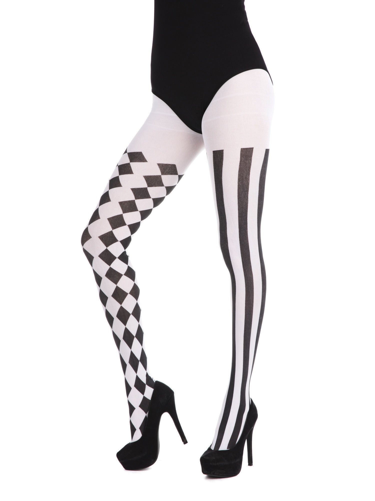Rubies Harlequin Strumpfhose Schwarz Weiss Kostüm-Accessoire – Detailansicht