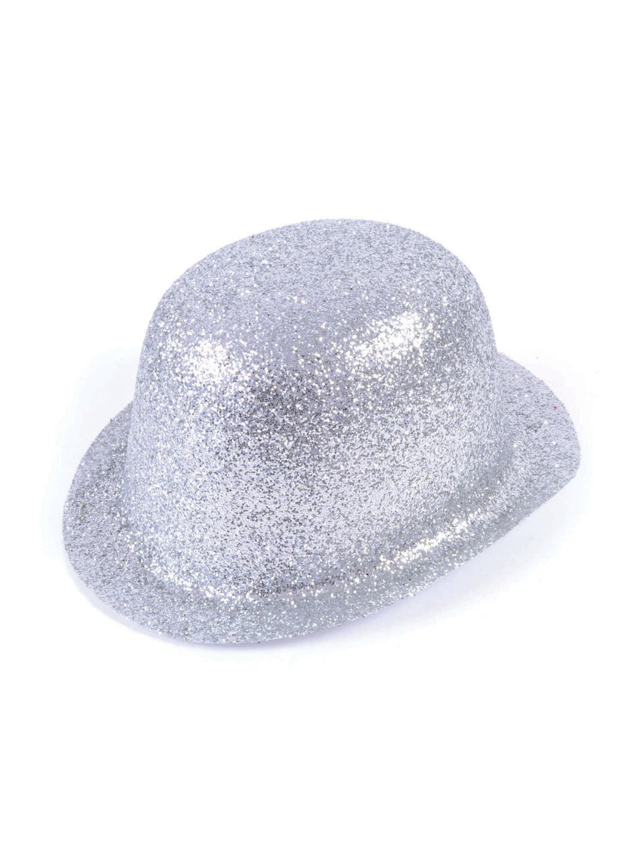 Rubies Glitter Silver Plastic Bowler Hut
