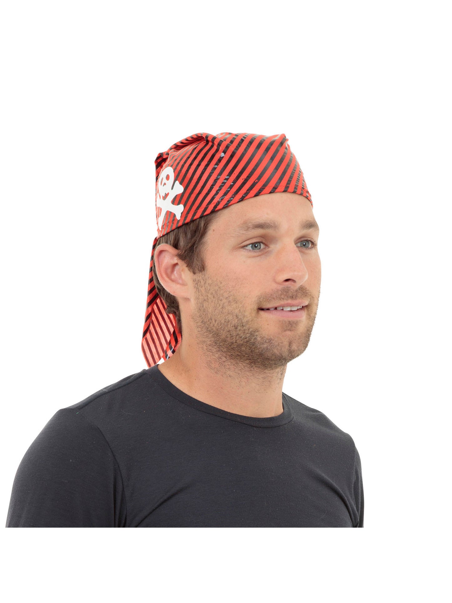 Rubies Piratenhut Rot Schwarz mit Totenkopf-Motiv – Detailansicht