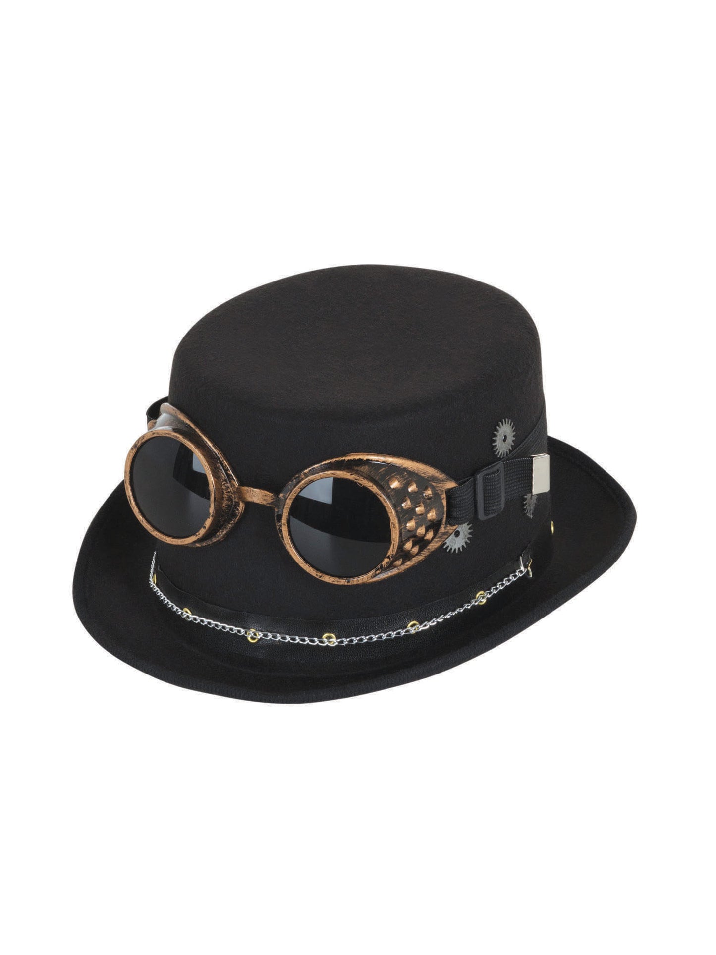 Rubies schwarzer Steampunk-Zylinder mit Brille und Zahnrädern